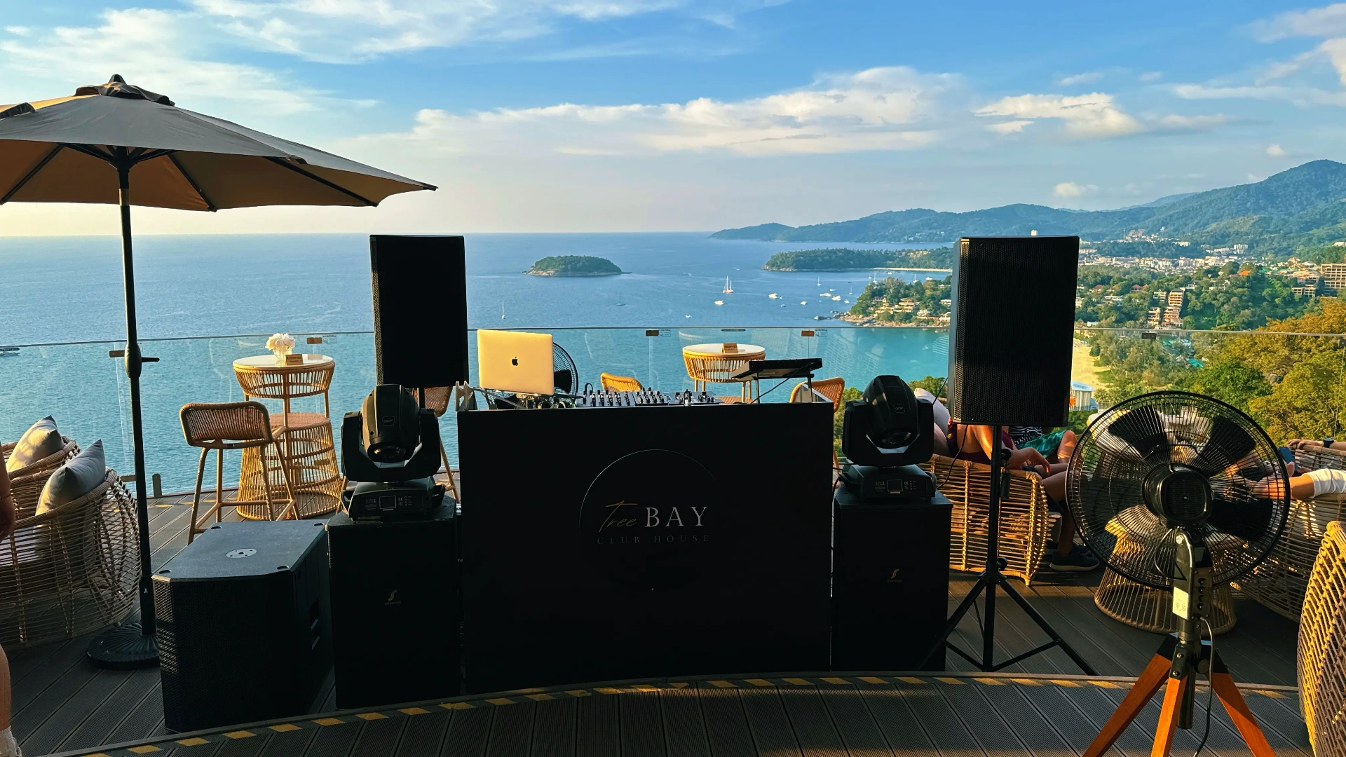 Sunset DJ setup with sea view at Tree Bay Club House, Phuket